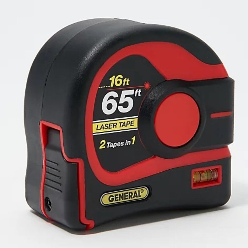 General Tools 2-in-1 65' Laser Tape Measure w/ Bubble Level, Red